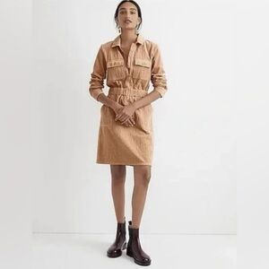 NWT J. Crew Zip-front Cinched Waist Dress Corduroy Pale Mocha Size 18